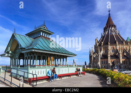 The Library of Parliament and Gazebo on Parliament Hill, Ottawa, Ontario, Canada Stock Photo