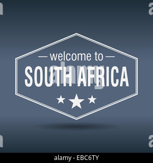 welcome to South Africa hexagonal white vintage label Stock Photo