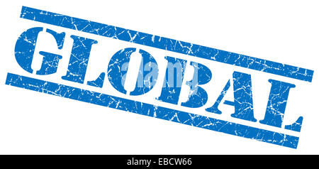 global blue grungy stamp on white background Stock Photo