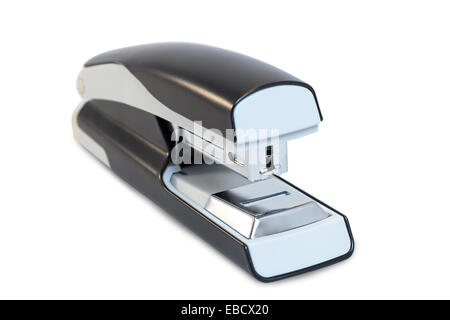 Closeup of a grey office stapler, isolated on white background Stock Photo