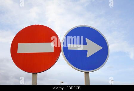 No entry traffic sign and right turn only Mijas costa, Spain. Stock Photo