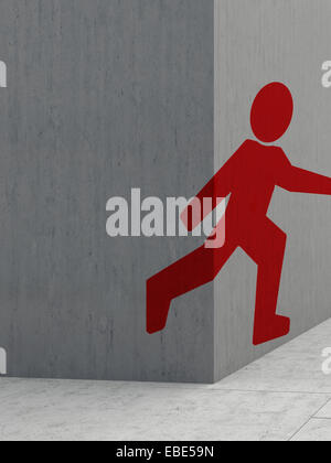 Digital Illustration of Icon of Running Man on Concrete Wall Stock Photo