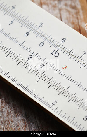 Close-up of Old Wooden Slide Rule Stock Photo