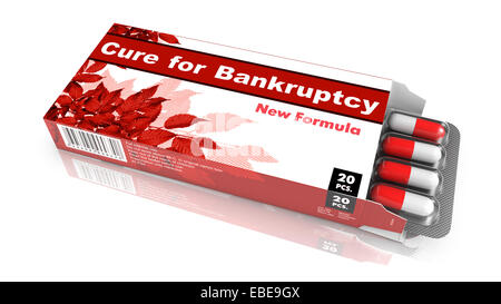 Cure for Bankruptcy, Red Open Blister Pack of Pills Isolated on White. Stock Photo