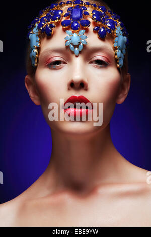 Artistic Female with Decoration - Diadem with Jewels Stock Photo