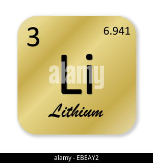 Black lithium element into golden square shape isolated in white background Stock Photo