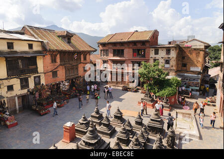 Swayambhunath or Monkey temple square top view, Kathmandu, Nepal. The temple is protected as the UNESCO world heritage site Stock Photo