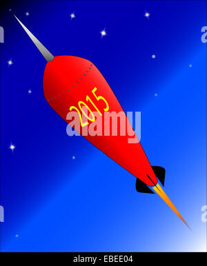 A retro look rocket ship with the message '2015'. Stock Photo