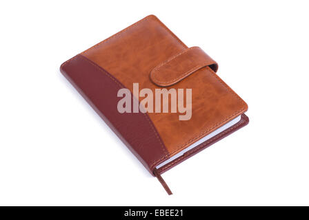 Brown leather notebook isolated on white background Stock Photo