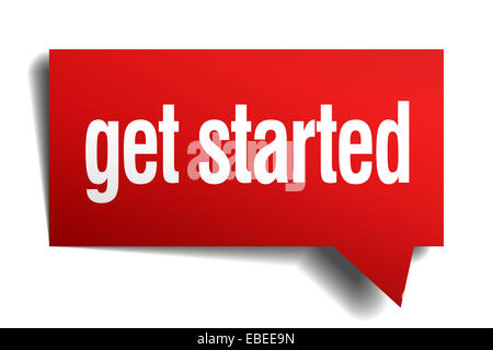 get started red 3d realistic paper speech bubble Stock Photo