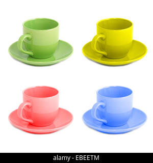 Four color teacups isolated on white background Stock Photo