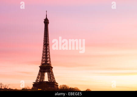 The Eiffel Tower at Sunset with space on the right for copy space Stock Photo