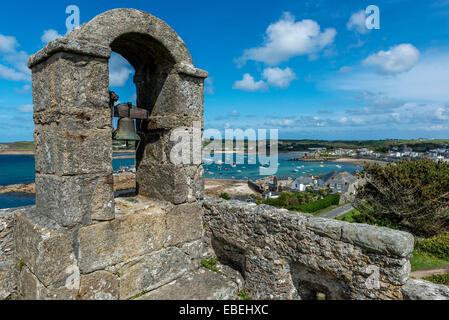 Hugh town harbour viewed from the garrison. St Mary's. Scilly Isles. Cornwall. UK Stock Photo