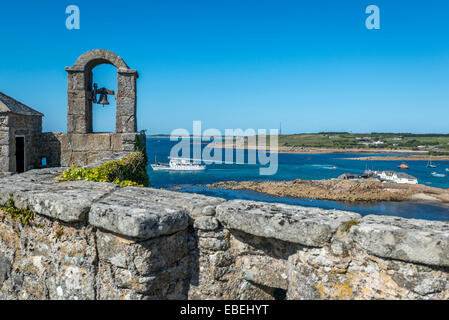 Hugh Town viewed from the Garrison. St Mary's, Scilly Isles Cornwall. UK Stock Photo