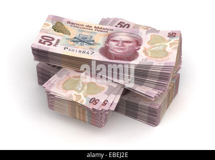 Stack of Mexican Pesos (isolated with clipping path) Stock Photo