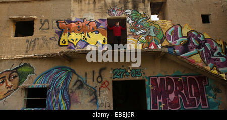 Nov. 30, 2014 - Jericho, West Bank, Palestinian Territory - A Bedouin stands in the doorway in building in the Jordan Valley near West Bank city of Jericho on November 29, 2014  (Credit Image: © Shadi Hatem/APA Images/ZUMA Wire) Stock Photo