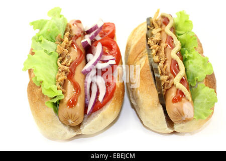 various Hot Dog's in front of white background Stock Photo