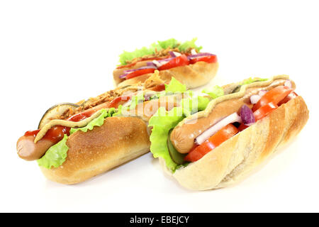 various Hot Dog's in front of white background Stock Photo