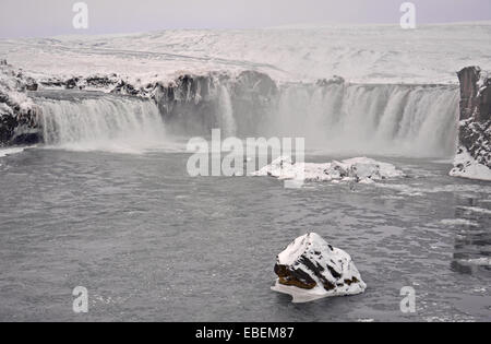 Impressive Godafoss waterfall in winter, Iceland Stock Photo