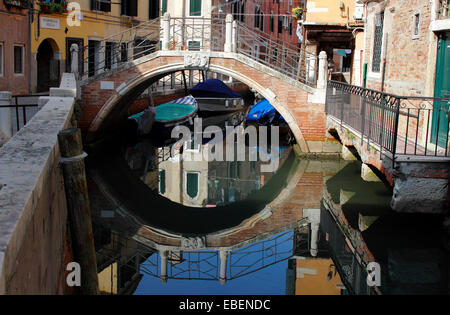 Venice Italy Castello small canal with boats Stock Photo