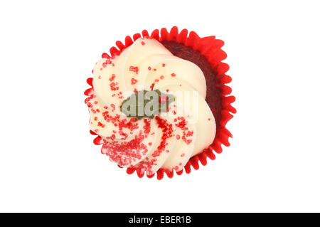 Christmas decorated cup cake isolated against white Stock Photo