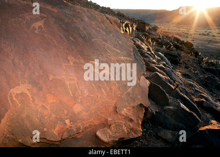 Sunset at Twyfelfontein Ancient Rock Engravings Site - Damaraland - Kunene Region, Namibia, Africa Stock Photo