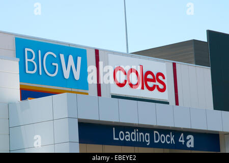 Big W and Coles supermarket at stockland merrylands shopping mall in western sydney australia Stock Photo