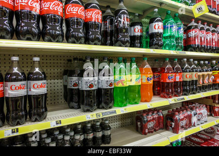 Clermont Florida,Dollar General,discount store,product products display sale,cola,soda,bottles 2 liter,Coca-Cola,Barg's,visitors travel traveling tour Stock Photo