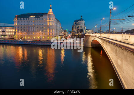 Night view of Baltschug (Balchug) Kempinski hotel in Moscow Stock Photo