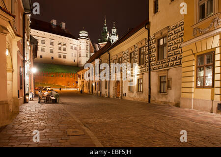 Kanonicza Street in Krakow, Poland at night, leading to the Wawel Royal Castle. Stock Photo