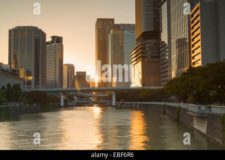 Skyscrapers on Nakanoshima island, Kita, Osaka, Kansai, Japan Stock Photo