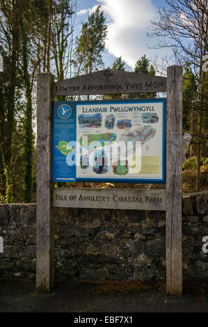 Noticeboard at Llanfair Pwllgwyngll on the Isle of Anglesey coastal Path Anglesey North Wales Stock Photo