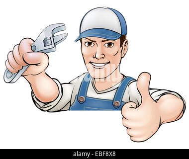 A cartoon mechanic or plumber giving a thumbs up Stock Photo