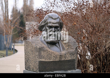 bust of Karl Marx in the park is photographed close-up Stock Photo