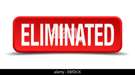Eliminated red 3d square button isolated on white background Stock Photo