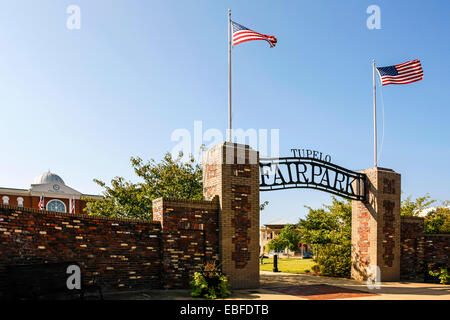 The entrance archway to Tupelo Fairpark. Site of the 1956 Elvis homecoming concert at the Mississippi-Alabama State Fair Stock Photo