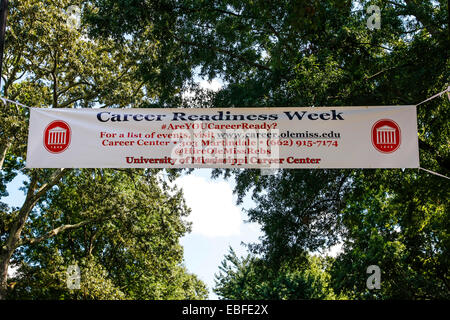 Overhead sign - Career Readiness Week hanging in the 'Ole Miss' University of Mississippi campus at Oxford Stock Photo