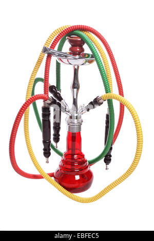 Classic hookah with colored hoses attached. Traditionally used to smoke flavoured tobacco. Stock Photo