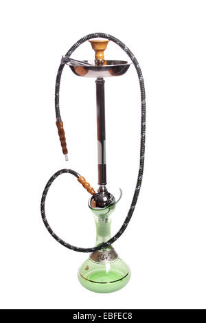 Classic hookah with colored hose attached. Traditionally used to smoke flavoured tobacco. Stock Photo