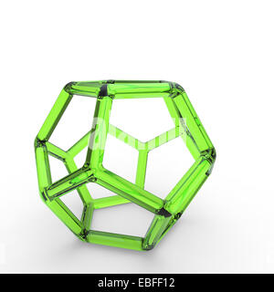 green plastic dodecahedron with transparent frame on white background Stock Photo