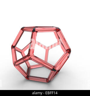 red plastic dodecahedron with transparent frame on white background Stock Photo