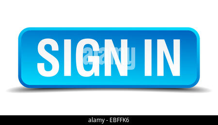 Sign in blue 3d realistic square isolated button Stock Photo