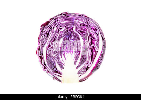 Cross section half of a red cabbage on white background Stock Photo