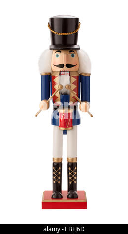Antique Nutcracker Drummer with a red drum. Stock Photo