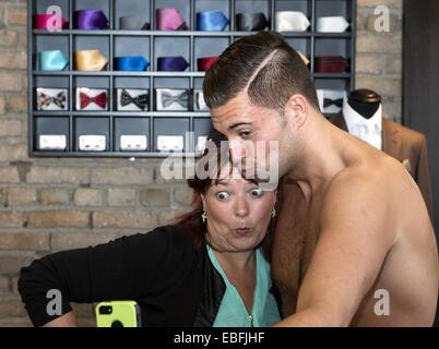 Mr. Ireland 2014, Karl Bowe, hopes his Sean Connery looks will help him take home the title of 'Mr World' in the Torbay U.K. finals on June 15. Bowe got suited-and-booted for the finals at Collar & Cuff in Phibsborough today while being interviewed by RTE Stock Photo