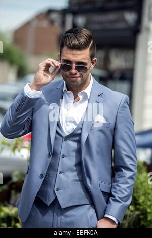 Mr. Ireland 2014, Karl Bowe, hopes his Sean Connery looks will help him take home the title of 'Mr World' in the Torbay U.K. finals on June 15. Bowe got suited-and-booted for the finals at Collar & Cuff in Phibsborough today while being interviewed by RTE Stock Photo