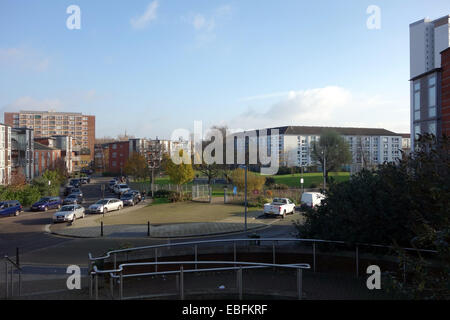 View from west Cross route over North Norland Park consists of a children’s play area and green space cleverly sculpted. Stock Photo