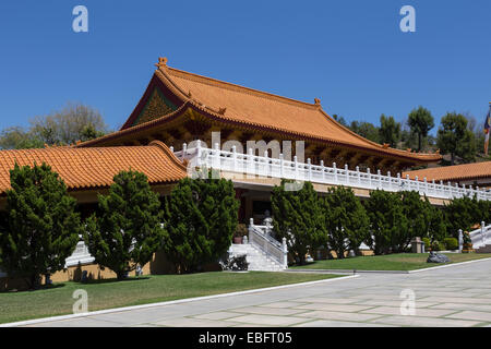 Chinese style architecture along courtyard at Hsi Lai Temple in the city of Hacienda Heights Los Angeles County California Stock Photo