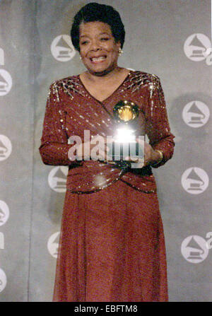 Maya Angelou poses with her 1994 Grammy Award for 'Best Spoken Word Album'  Featuring: Maya Angelou Where: Las Vegas, Nevada, United States When: 03 Jan 1994 Stock Photo