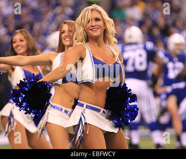 Indianapolis, IN, USA. 30th Nov, 2014. An Indianapolis Colts cheerleader performs during the first half of the NFL game between the Washington Redskins and the Indianapolis Colts at Lucas Oil Stadium in Indianapolis, Indiana. The Colts defeated the Redskins 49-27. Credit: 2014 Billy Hurst/CSM/Alamy Live News Stock Photo
